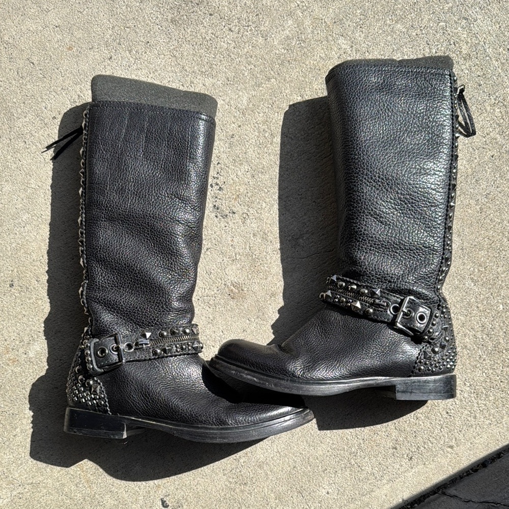 MUI MUI Black Studded Knee-High Boots